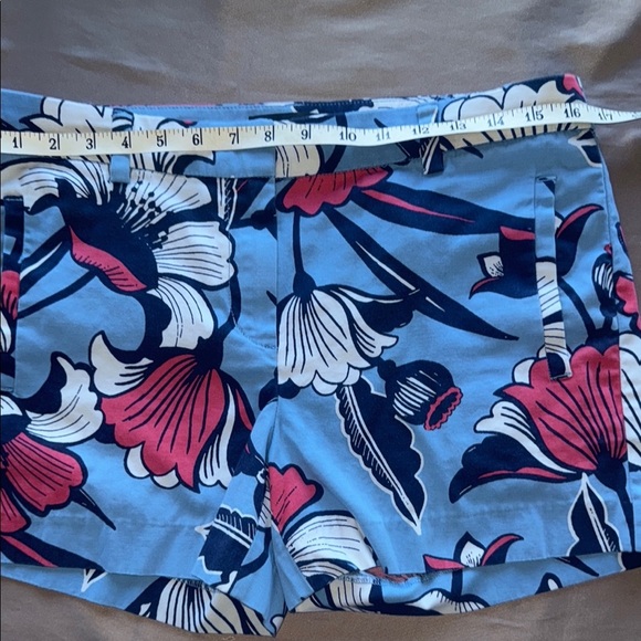 J. Crew High Waist Floral Print Shorts Navy Pink White & Light Blue Cotton Twill - Picture 2 of 7
